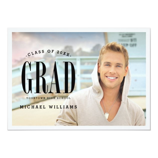 Big Bold Grad | White Text Photo Graduation Party Card