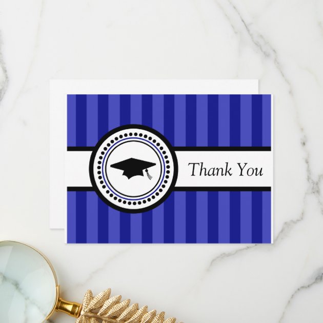 Stripes Graduation Cap Thank You Card (Navy Blue)