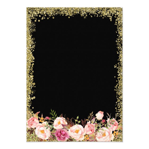 Oh Baby Shower - Black Gold Glitters Pink Floral Invitation