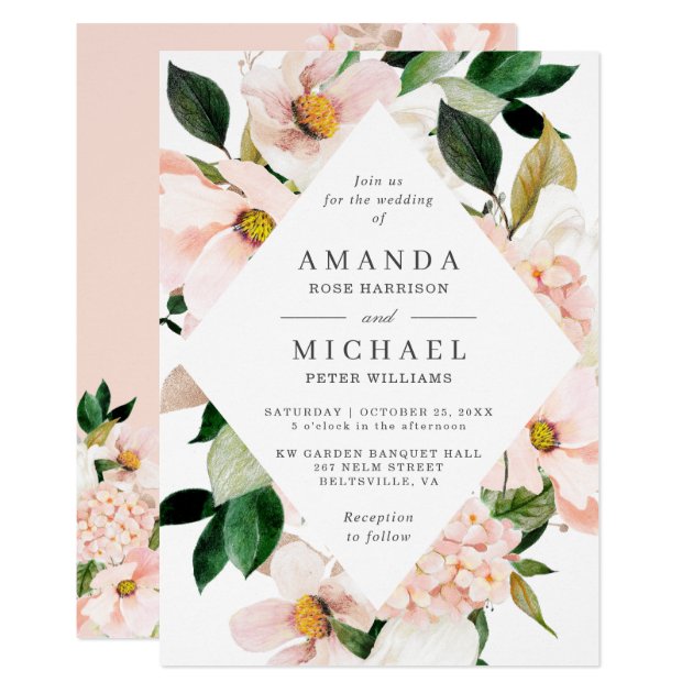 Elegant Hydrangea Blush Pink Floral Wedding Invitation