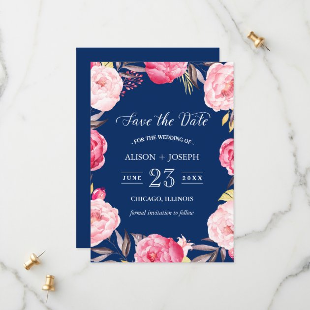 Save The Date | Botanical Floral Wreath Navy Blue