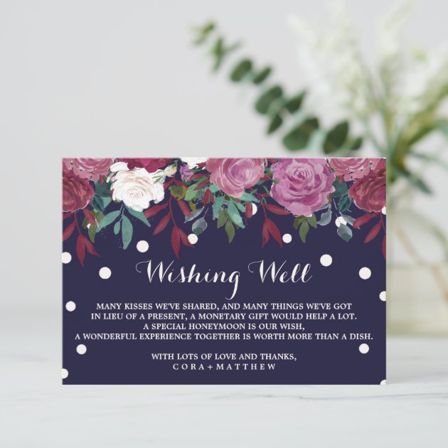 Marsala Floral On Navy Blue Wedding Wishing Well Enclosure Card