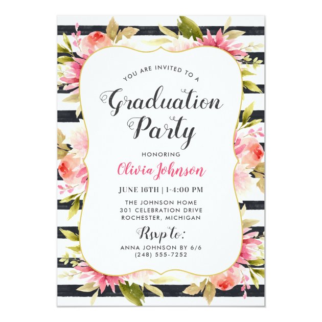 Graduation Party Invitation | Watercolor Flowers