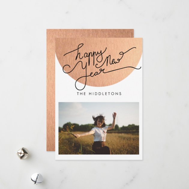 Happy New Year Typography Pink Modern Photo Holiday Card
