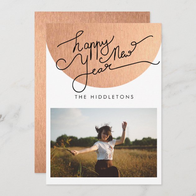 Happy New Year Typography Pink Modern Photo Holiday Card