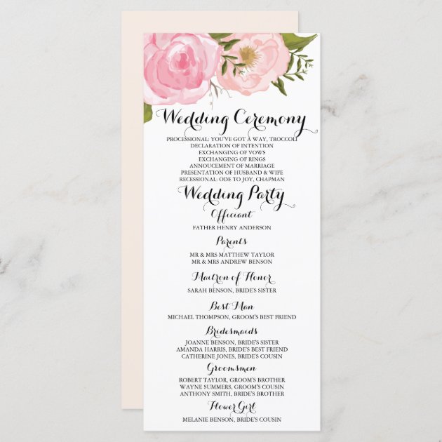 Modern Vintage Pink Floral Wedding Program Card