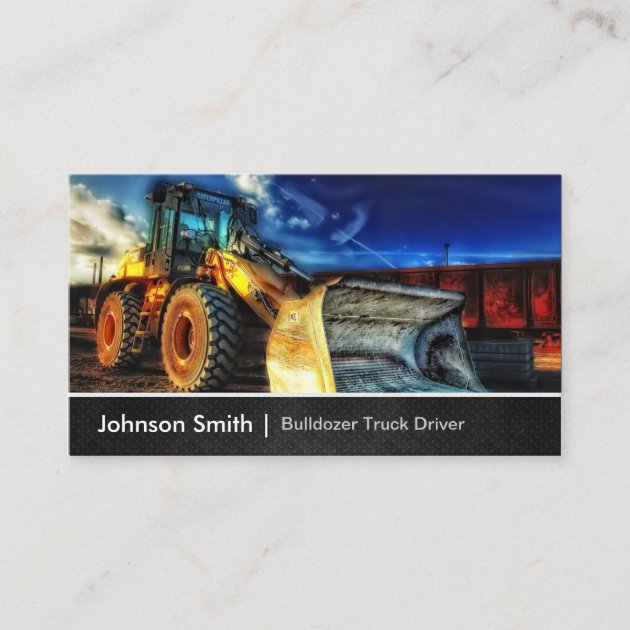 Bulldozer Excavator - Construction Truck Driver Business Card (front side)
