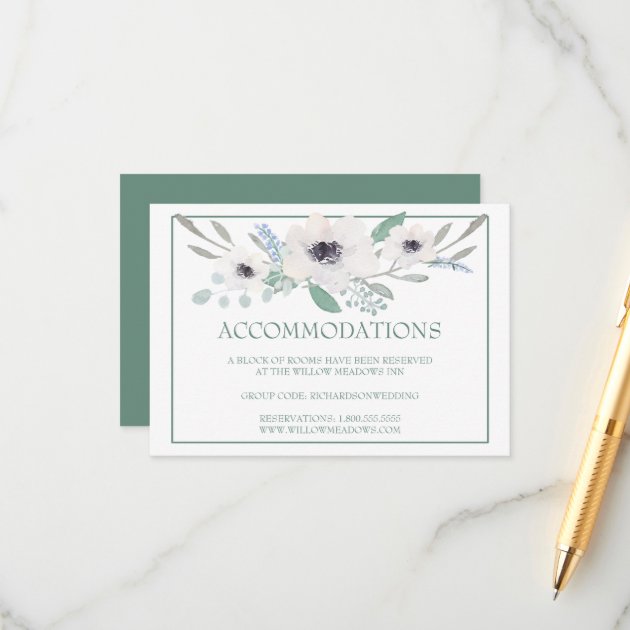 Wedding Accommodations Card | White Floral Bouquet