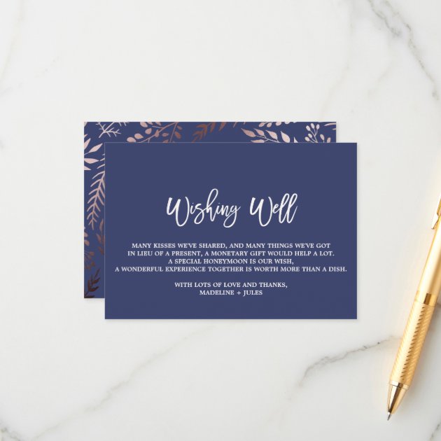 Elegant Rose Gold And Navy Wedding Wishing Well Enclosure Card