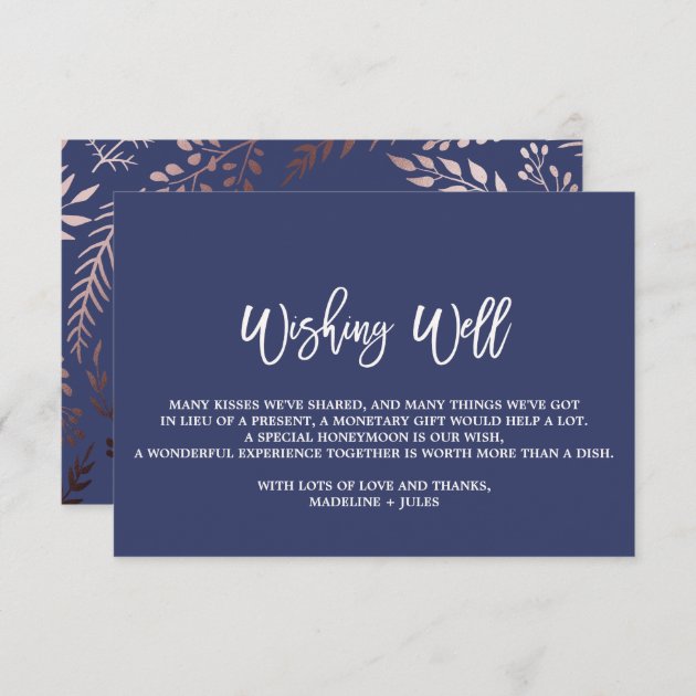 Elegant Rose Gold And Navy Wedding Wishing Well Enclosure Card