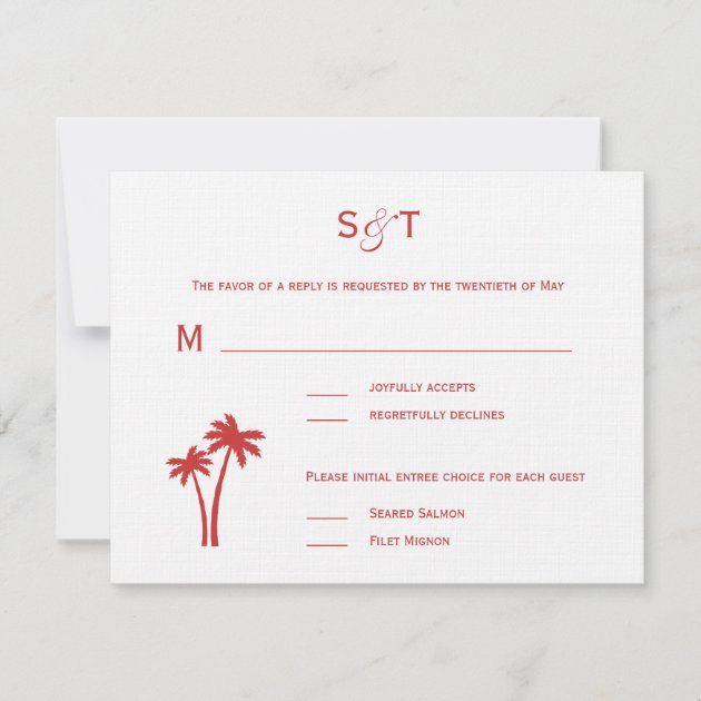 Palm Trees Wedding RSVP Card - White/Red