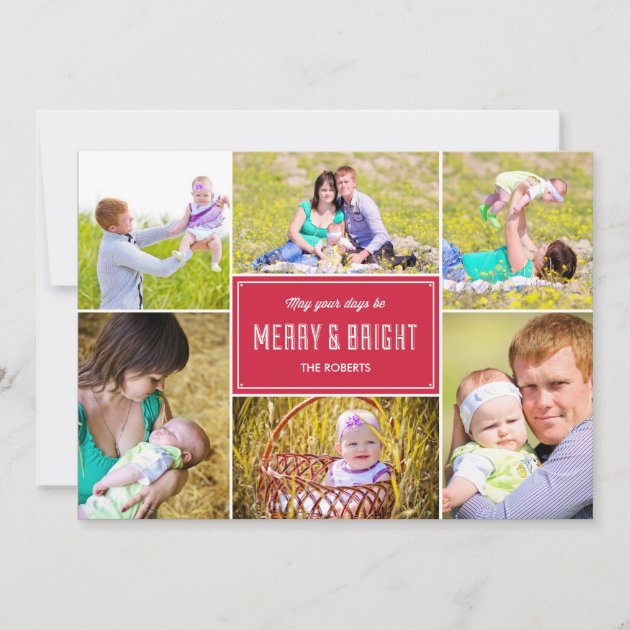 Stylish Collage Holiday Photo Card - Red