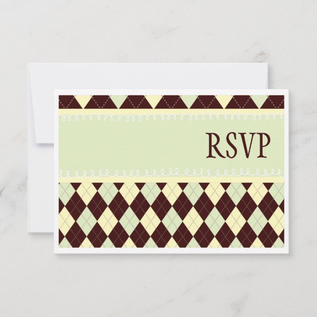 Neutral Green Argyle Baby on the Way RSVP Cards