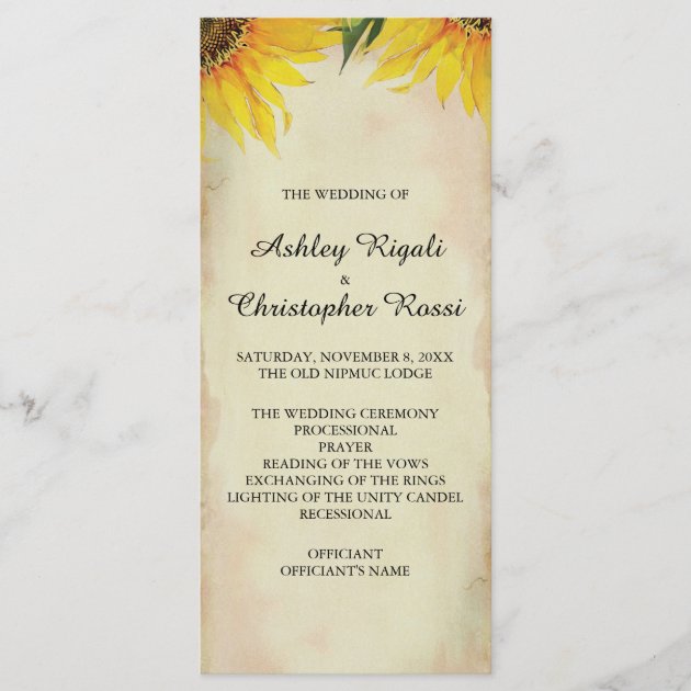 Sunflower Wedding Program - Vintage