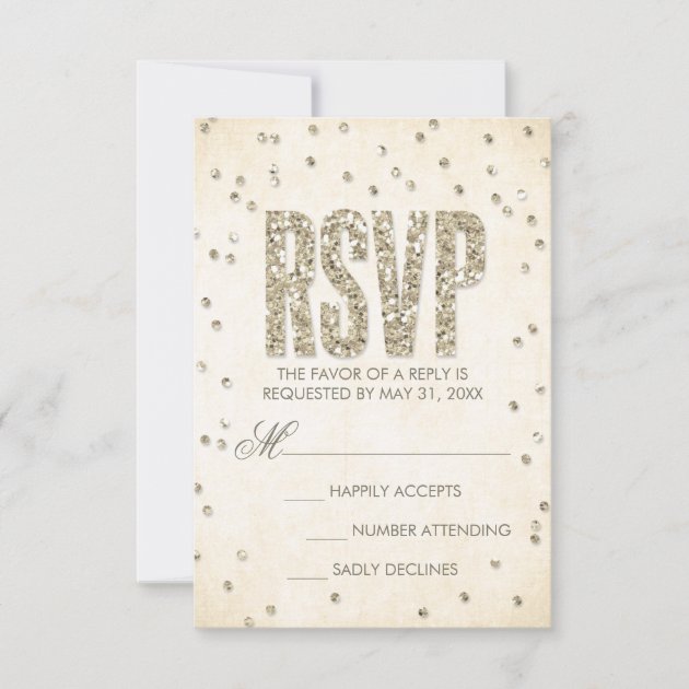 Gold Glitter Look Confetti Dots Wedding RSVP Card