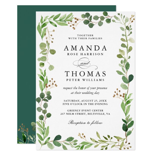 Eucalyptus Green Leaves Border Frame Chic Wedding Invitation
