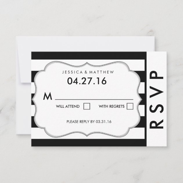Black and White Stripe Modern Wedding RSVP Card