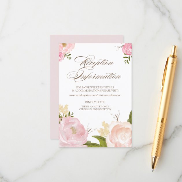 Romantic Watercolor Flowers Reception Card