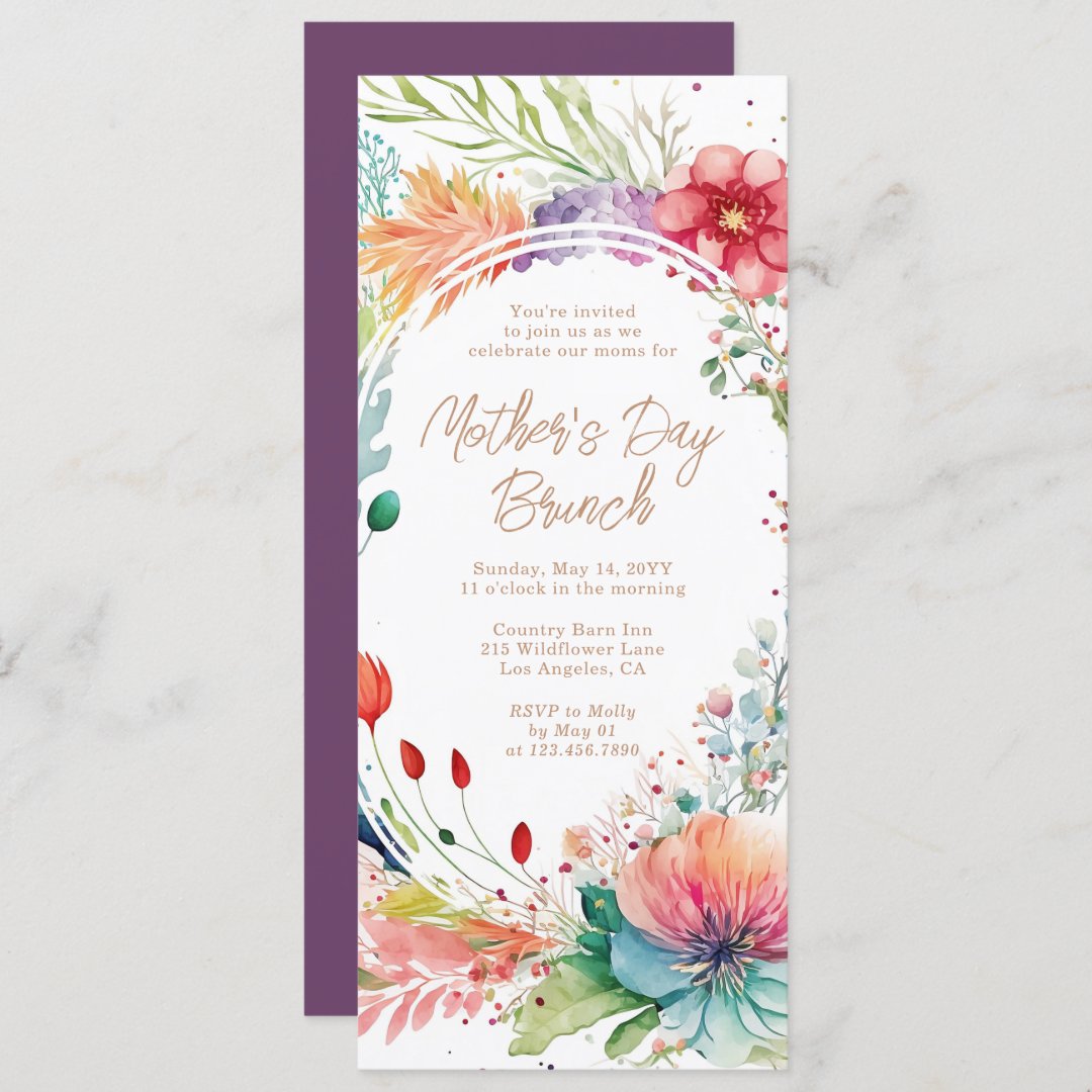 Mother's Day Brunch Watercolor Wildflowers Floral Invitation (Front/Back)