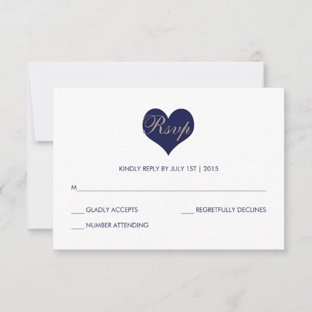 Modern Blue Heart and Stripe - RSVP Card