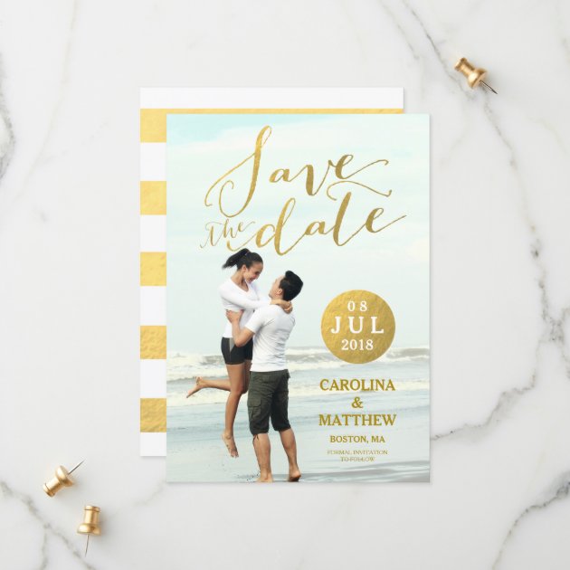 Gold Foil Glamor | Photo Save The Date Card