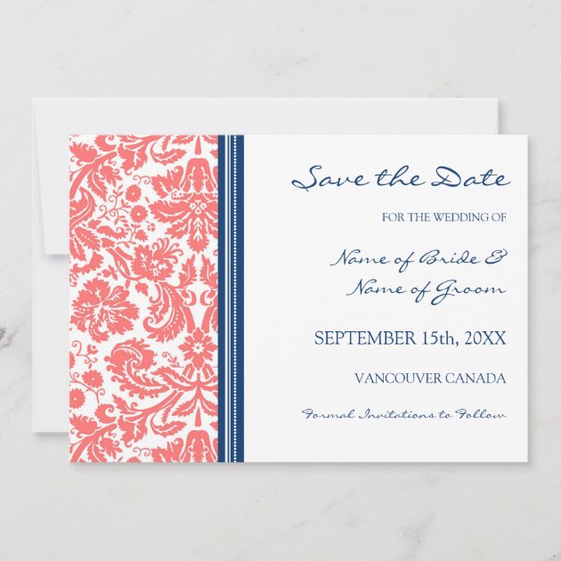 Coral Blue Wedding Save the Date Card