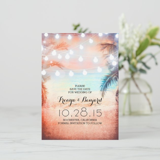 Sunset Beach & String Lights Save The Date