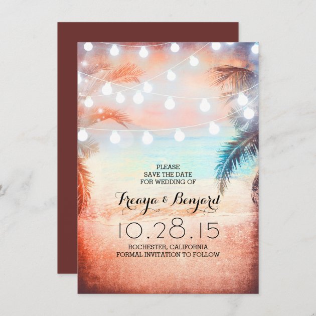 Sunset Beach & String Lights Save The Date