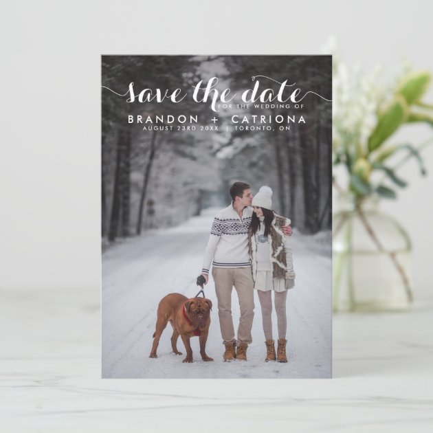 White Whimsical Script Photo Save The Date