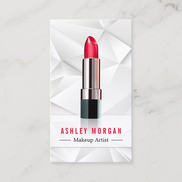 Modern Geometric Polygon Makeup Artist Lipstick Business Card (front side)