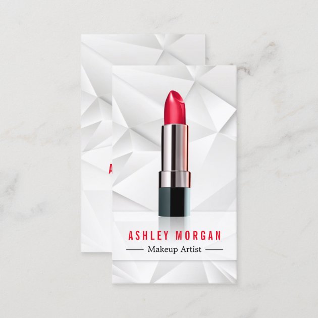 Modern Geometric Polygon Makeup Artist Lipstick Business Card (back side)