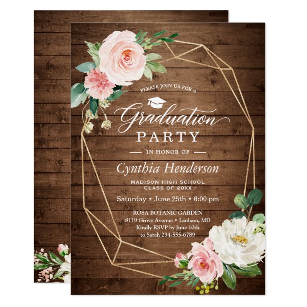 Graduation Party Rustic Geometric Blush Floral Invitation