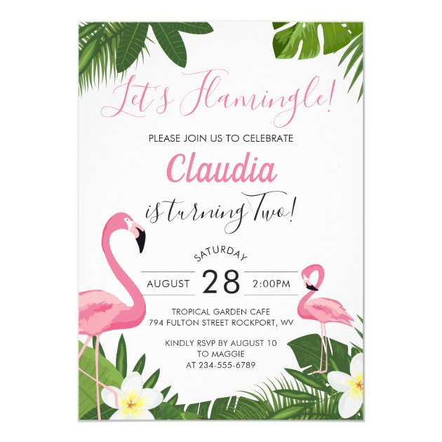 Tropical Pink Flamingo Photo Birthday Invitation