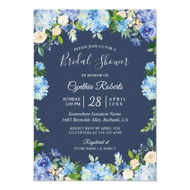 Navy Blue Hydrangea Floral Gorgeous Bridal Shower Card