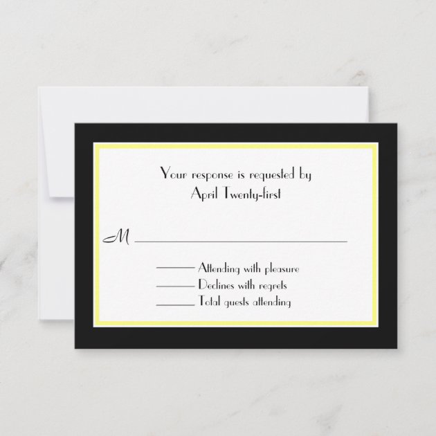 Black, White, & Yellow Wedding RSVP Card