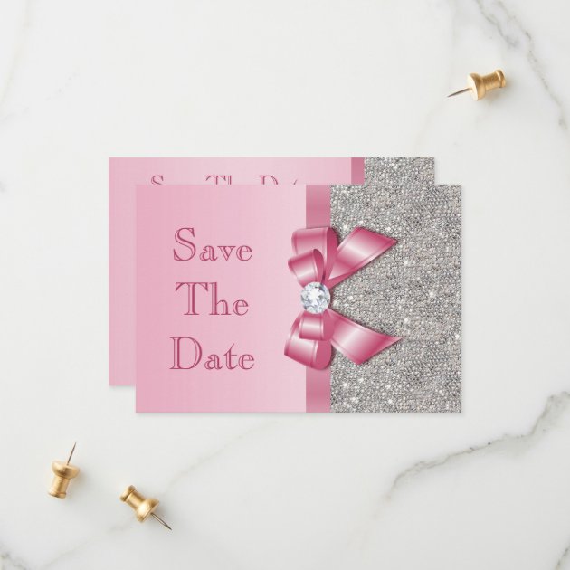 Fake Pink Bow Diamonds Save The Date Baby Shower