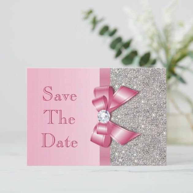 Fake Pink Bow Diamonds Save The Date Baby Shower