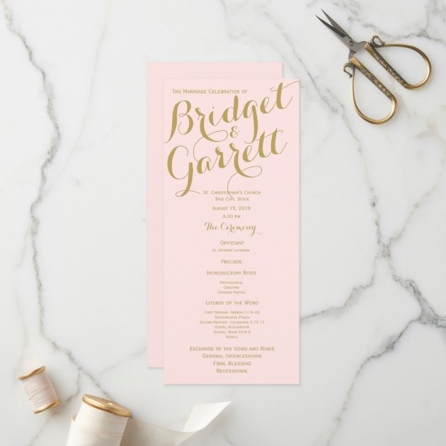 Pink And Gold Wedding Program