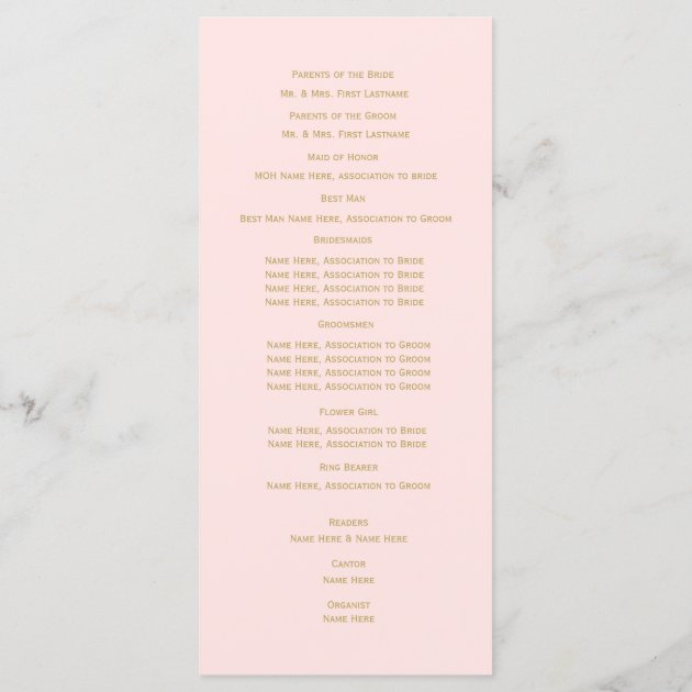 Pink And Gold Wedding Program