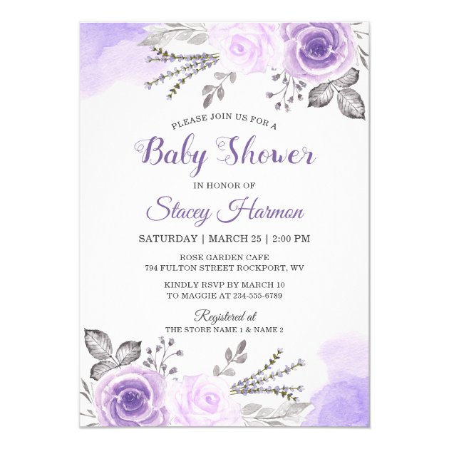 Elegant Pastel Purple Blossom Flowers Baby Shower Invitation