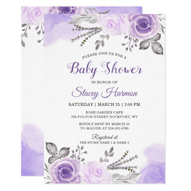 Elegant Pastel Purple Blossom Flowers Baby Shower Card