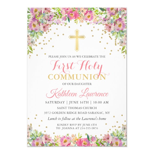 Elegant Floral First Holy Communion Invitation