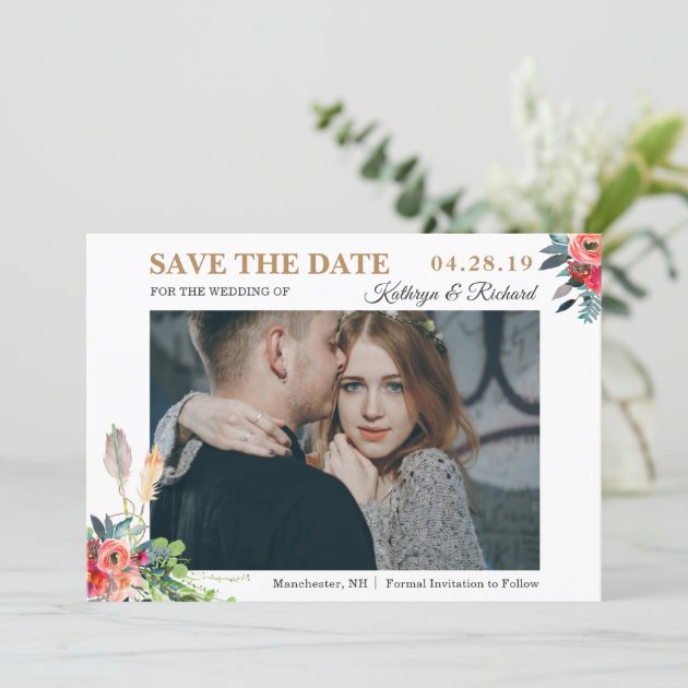 Chic Rustic Bohemian Floral Save The Date Photo
