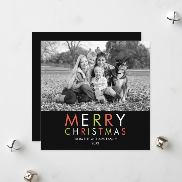 Bright And Merry Christmas Photo Card -black