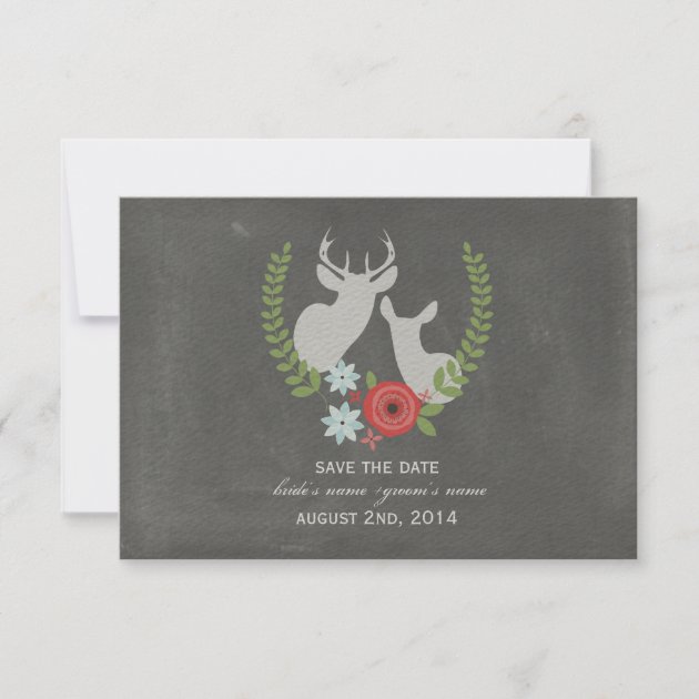 Floral Deer Chalk Inspired Save The Date