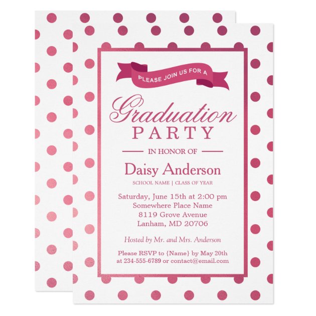Pink Polka Dots Grad Graduation Party Invite