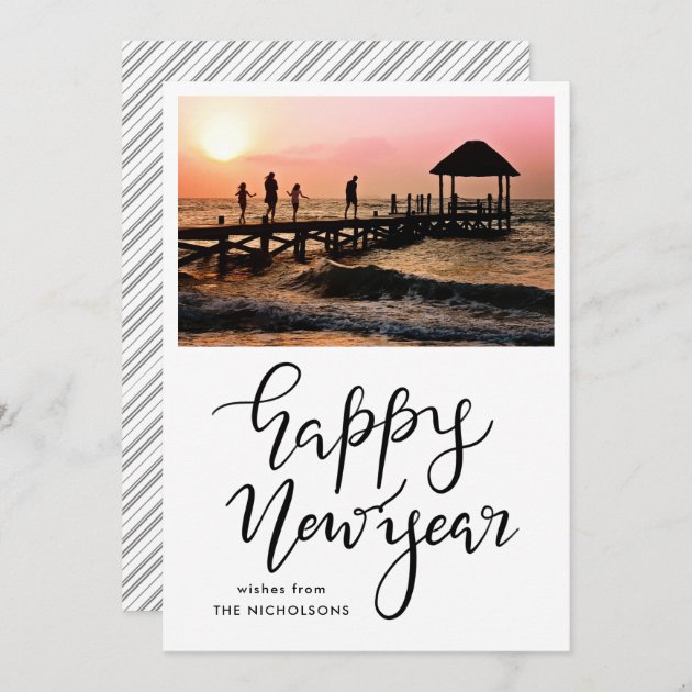 Casual Happy New Year Typography Script Photo Holiday Card