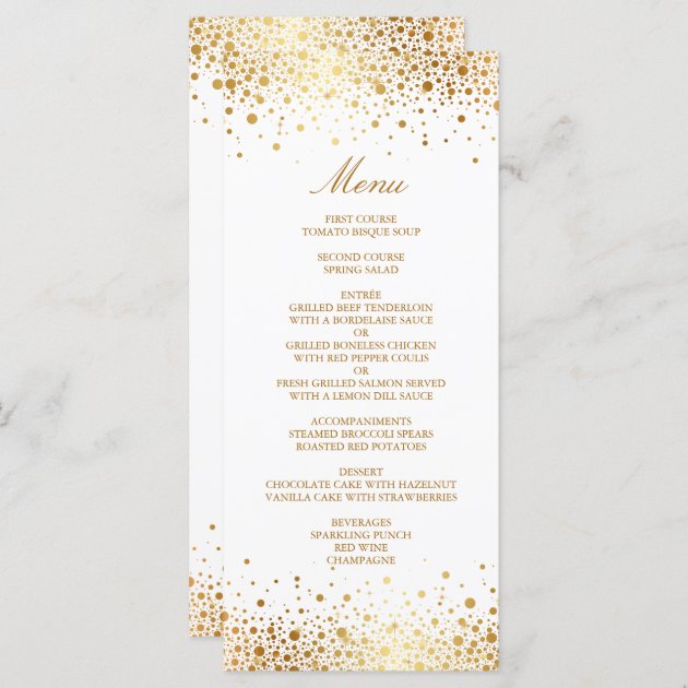 Faux Gold Foil Confetti Elegant Wedding Menu Card