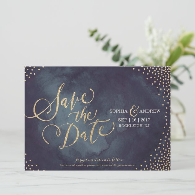 Modern Glam Gold Glitter Calligraphy Save The Date