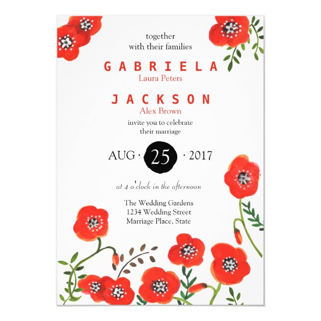 Pretty Bouquet Poppies | Wedding | Invitation Card